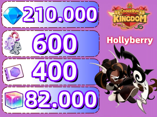 [Hollyberry]Cookie Run Kingdom Account With 210k+Crystals 2-3Random Legendary/Ancient/Super Epic/Dragon 600+Cookie Cutters 400+Treasure Tickets 20+Epic Cookies