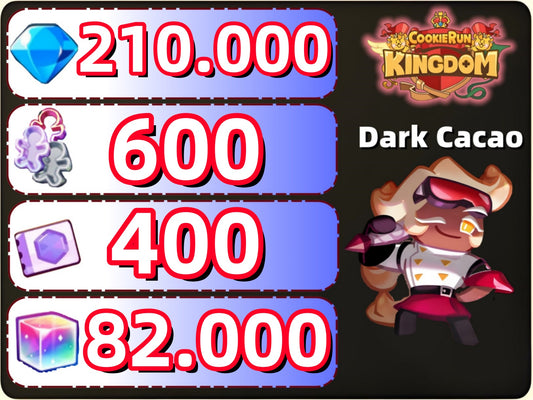 [Dark Cacao]Cookie Run Kingdom Account With 21k+Crystals 2-3Random Legendary/Ancient/Super Epic/Dragon 600+Cookie Cutters 400+Treasure Tickets 20+Epic Cookies