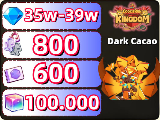 [Dark Cacao]Cookie Run Kingdom Account With 350k+Crystals 3-5Random Legendary/Ancient/Super Epic/Dragon 800+Cookie Cutters 600+Treasure Tickets 30+Epic Cookies
