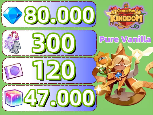 [Pure Vanilla]Cookie Run Kingdom Account With 80k+Crystals 1-2Random Legendary/Ancient/Super Epic/Dragon 300+Cookie Cutters 120+Treasure Tickets 10+Epic Cookies