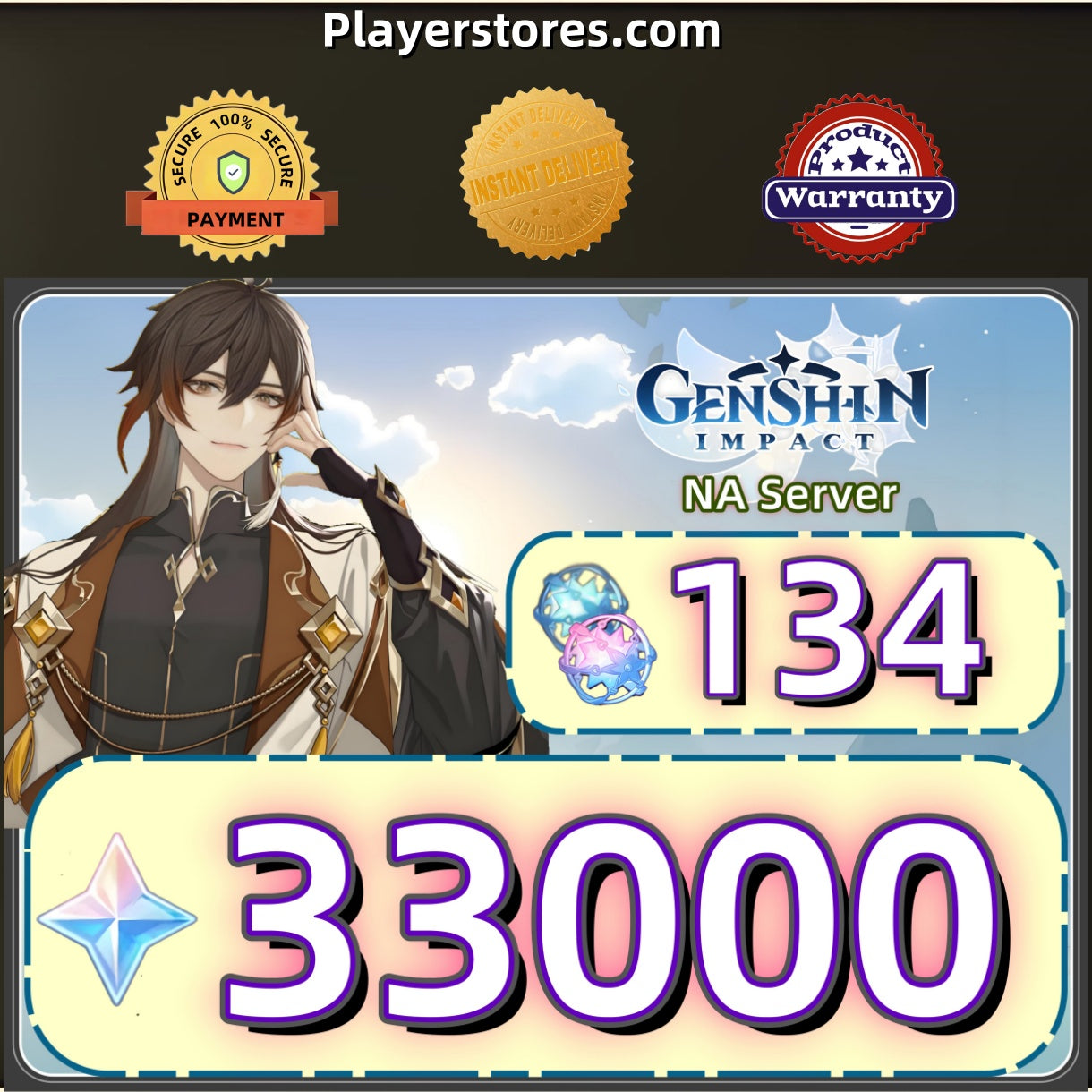 [NA Server] Genshin Impact Account With 33000 Primogems + 134 Draws