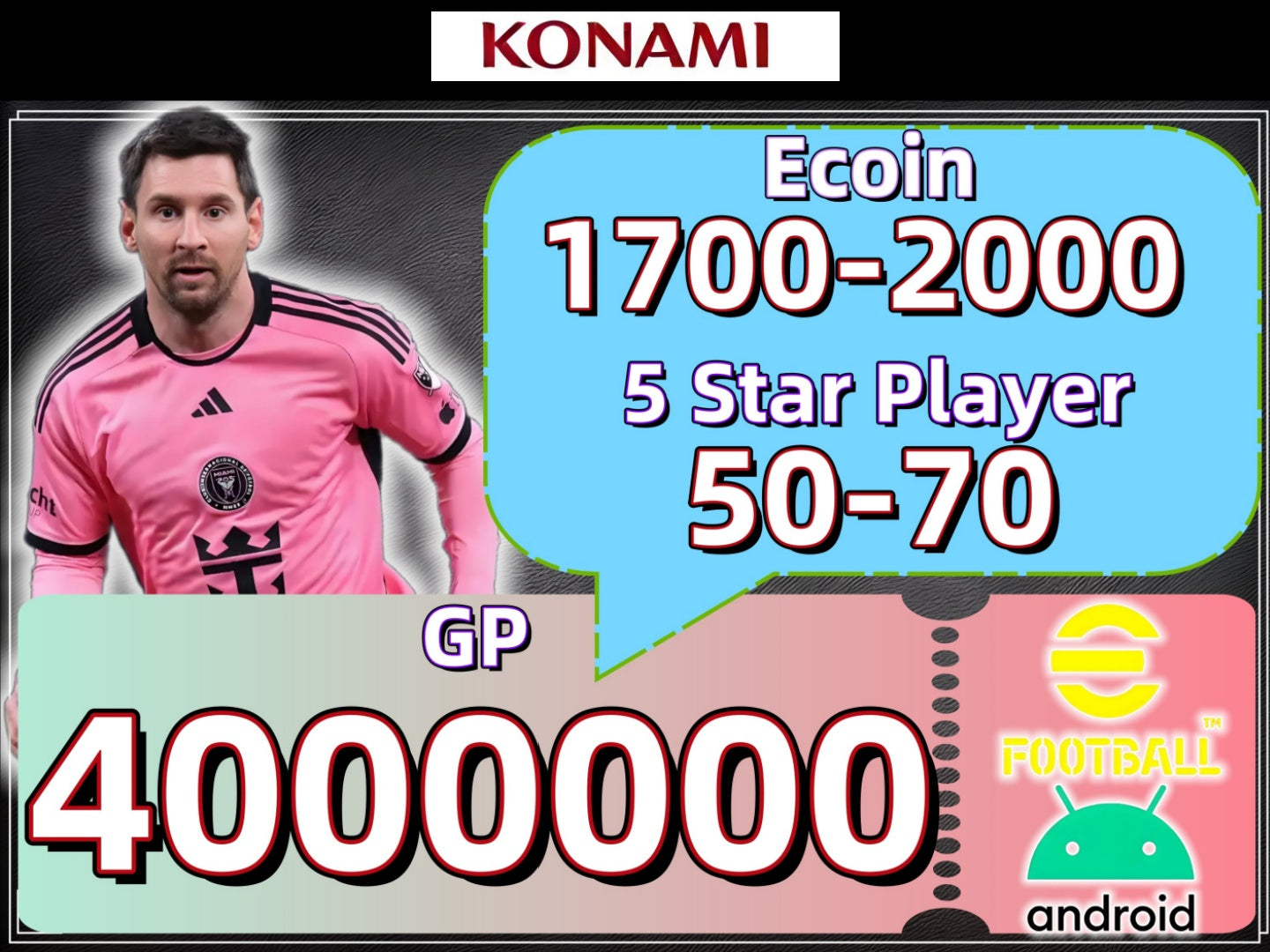 [Android Global Server] PES Efootball 2025 Account: 1700 Ecoin 400M GP 50-70 5Star players