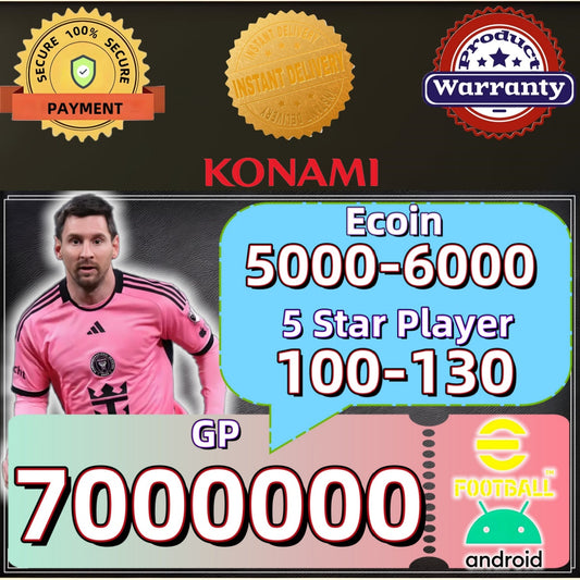 [Android Global Server] PES Efootball 2025 Account: 5000 Ecoin 700M GP 100-130 5Star players