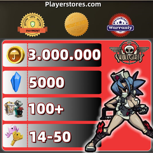 Skullgirls Account With 3.000.000 Gold 5000 Crystal 100+Relic 14-50Keys