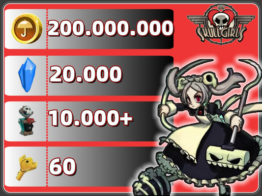 Skullgirls Account:200.000.000Gold 20000Crystal 10000+Relic 50+Keys