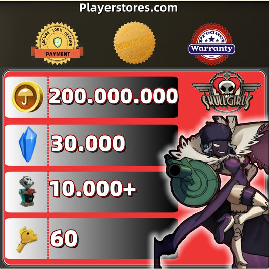 Skullgirls Account With 200.000.000 Gold 30000 Crystal 10000+Relic 50+Keys