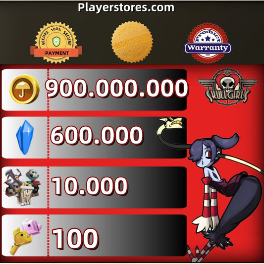 Skullgirls Account With 900.000.000 Gold 600.000 Crystal 10000+Relic 100+Keys